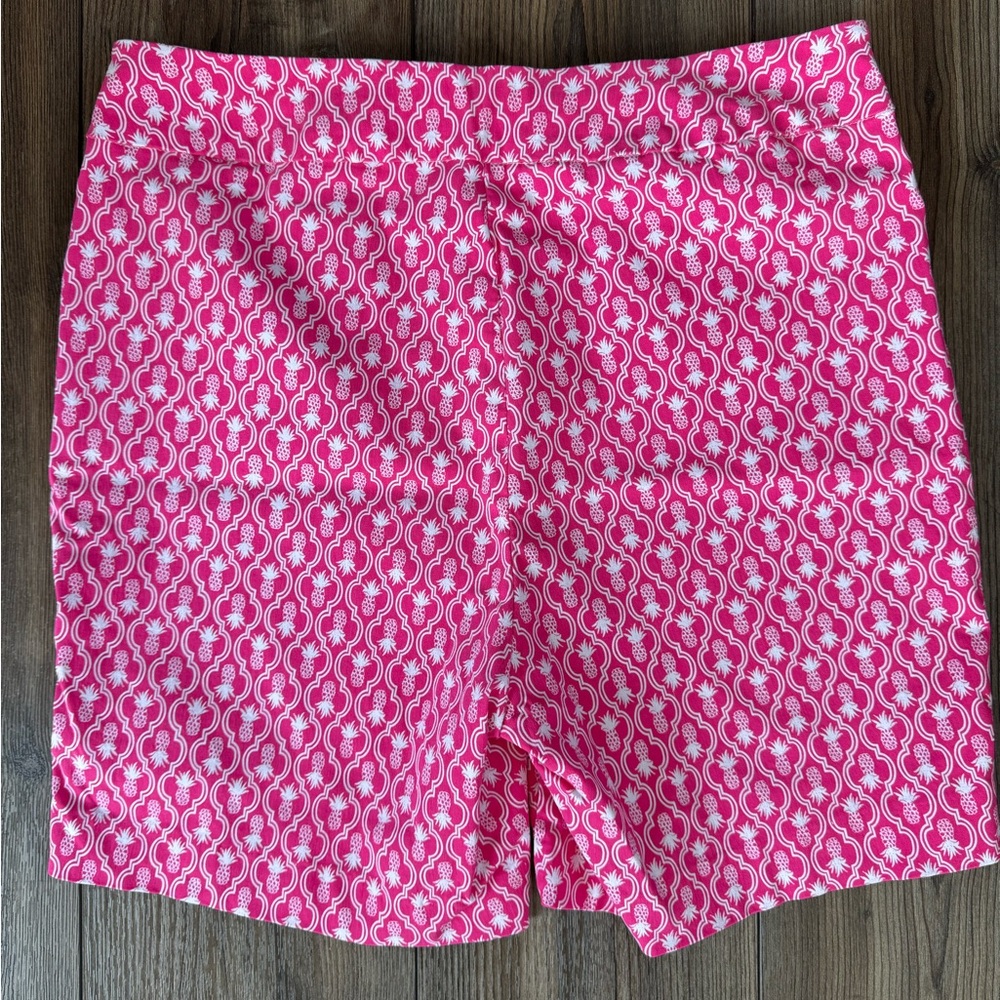 Lulu-B Pink and White Bermuda Shorts hot pink Geometric Pattern PINEAPPLE - Picture 4 of 7